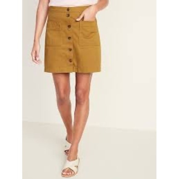 Old Navy Dresses & Skirts - Old Navy Womens Mustard Yellow Button Front Twill Mini Skirt Size 12 NWT
